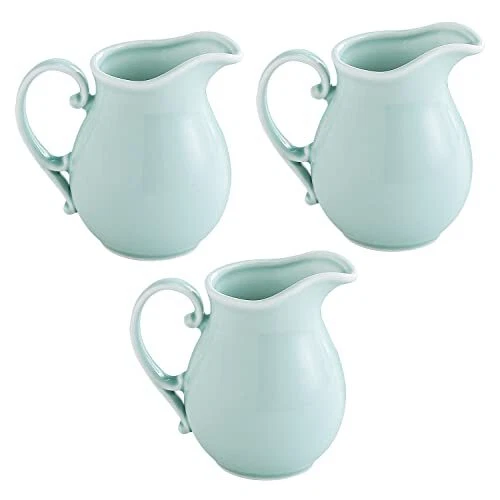 10 oz Ceramic Cream Jugs, Creamer Pitcher Set with Handle, Mint Green Porcela...