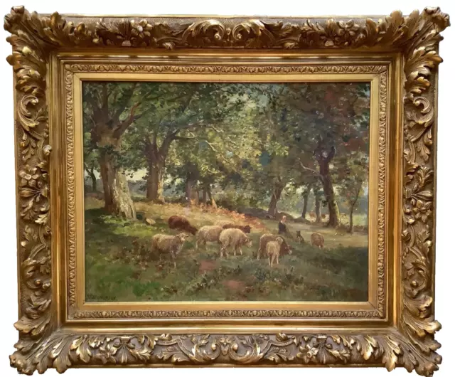 19th Century AMERICAN FRENCH IMPRESSIONIST DESVARREUX LARPENTEUR SHEEP AUTHENTIC