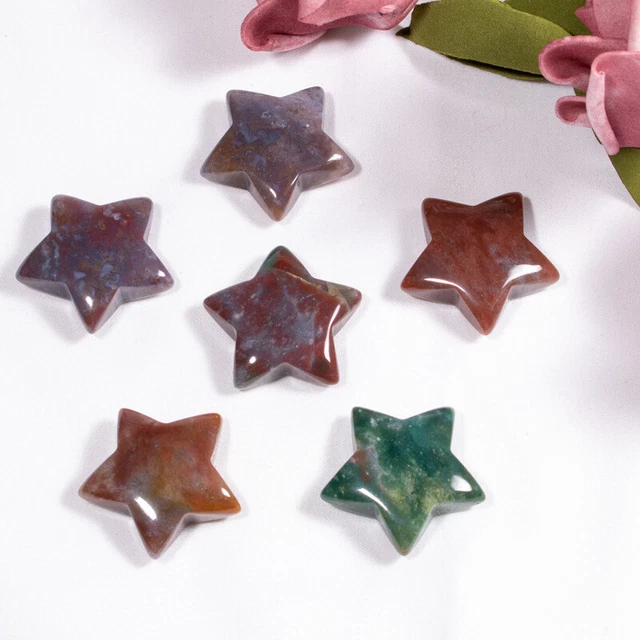 20pcs 30mm Natural Stone Reiki Healing Indian Agate Crystals Stars Gemstone