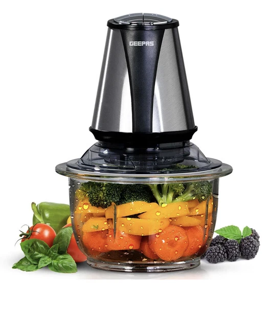 Food Chopper Processor Meat Fruit Vegetable Multi Mixer 1.2L Glass Jar Geepas