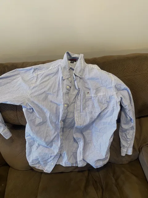Tommy Hilfiger Boys XL Size 20 Blue Long Sleeved Button Up Dress Shirt