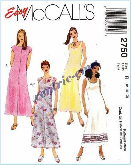 McCALL'S #2750 LADYS' SEWING PATTERN SUMMER DRESSES : Size 8 to 12 : PART CUT
