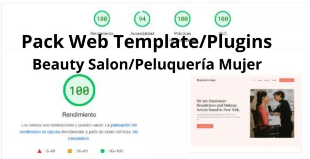 Diseño Web Salon Peluquería mujer, Pack WordPress plantilla y plugin Configurado