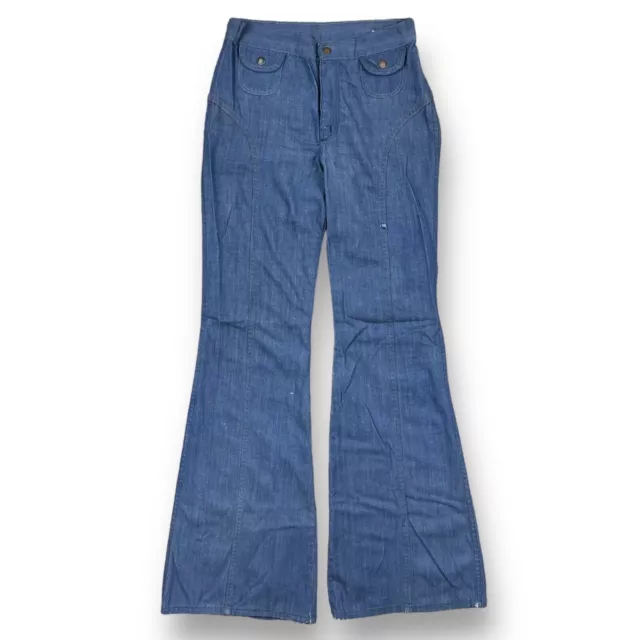 VTG 70s Bell Bottom Flare Jeans Women’s Blue Dark High Waisted Denim Size 28x34