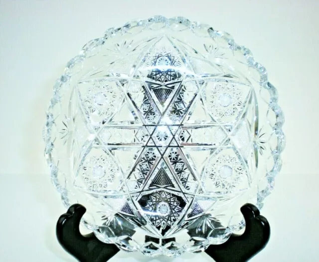 ABP Fine Cut Glass Small Pinched Bowl Hobstars American Brilliant Period 9