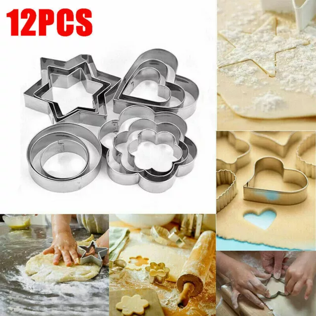 12x Stainless Steel Biscuit Cutters Cookie Cutter Set DIY Baking Pastry Mold