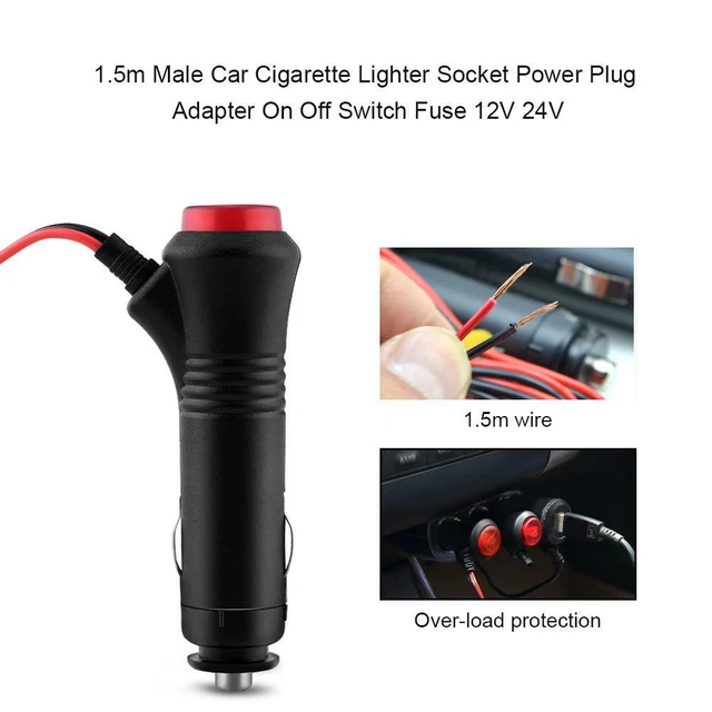 1pc Prise Fiche Mâle pour Allume-Cigare Interrupteur Voiture 12V/24V Durable