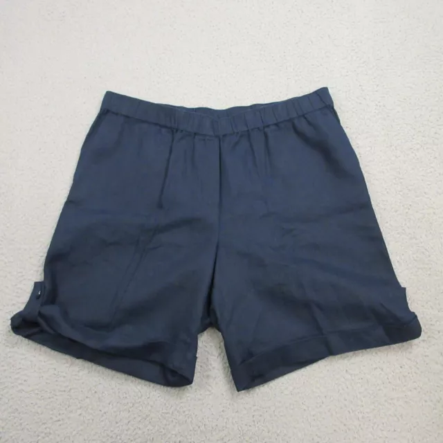 J. Jill Pure Jill Linen Bermuda Shorts size M Navy Blue Stretch Pleated Roll Tab