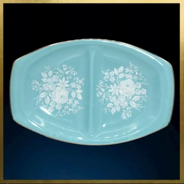 Royal Winton • Turquoise Floral Hors D'oeuvres Divided Tray Plate • Vintage VGC 3