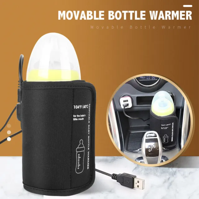 USB Baby Portable Bottle Warmer Heater Insulated Bag Travel Cup Milk Thermostat