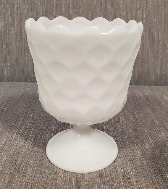 "F.L. 51" Marked Honeycomb Pattern Pedestal Urn Milk Glass