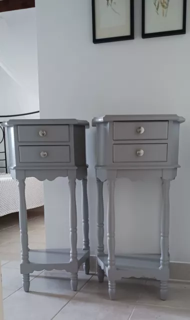 Pretty Pair of Tall Painted French Bedside Cabinets - Grey