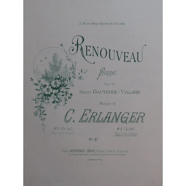 ERLANGER Camille Renouveau Chant Piano ca1895