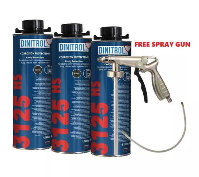 DINITROL 3125HS HIGH SOLIDS RUST PROOFING CAVITY WAX 1 LITRE 3x + SPRAYGUN