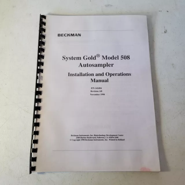 Beckman System Gold 508 Autosampler Original Manual P/N 142494 Circa 1998