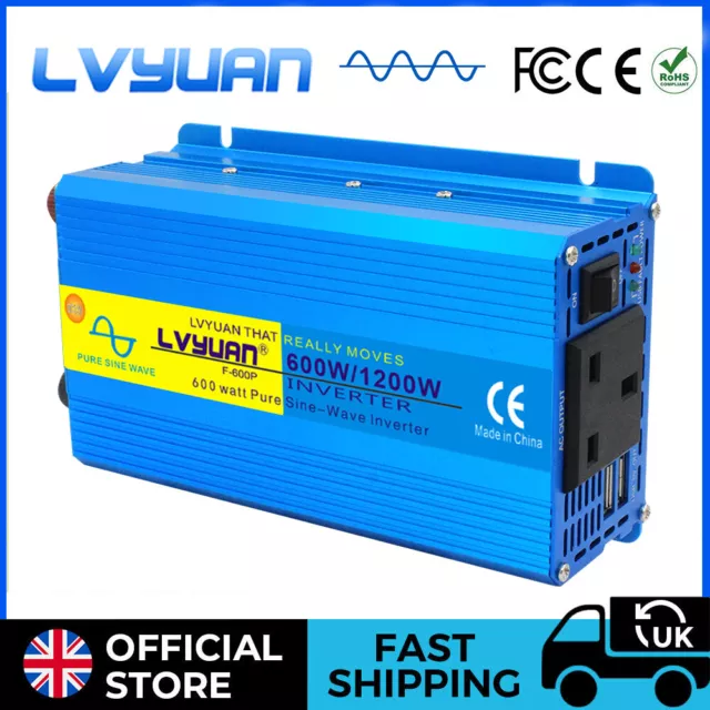 600w 1200w Pure Sine Wave Power Inverter 12v To 230v Car Converter Caravan usb