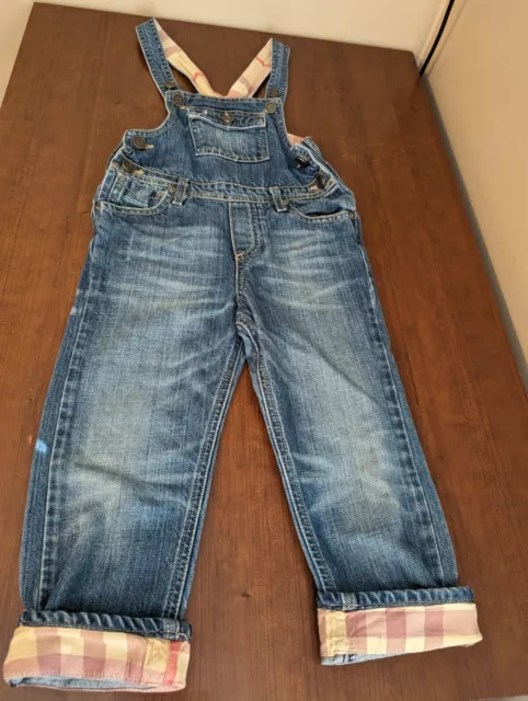 BURBERRY CHILDREN Blue Denim Nova Check Lined Overalls Size 4Y/100-50