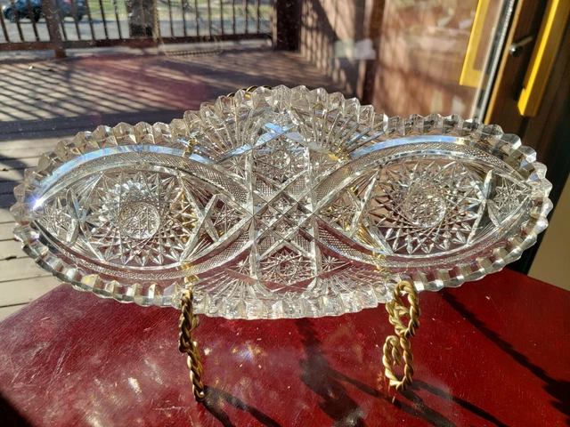 11" Celery Bowl Tray American Brilliant Period Cut glass crystal Rare pattern
