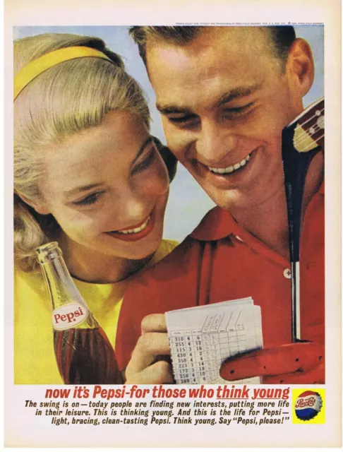 1962 PEPSI COLA GOLF THEME Woman & Man for those who think young Print Ad