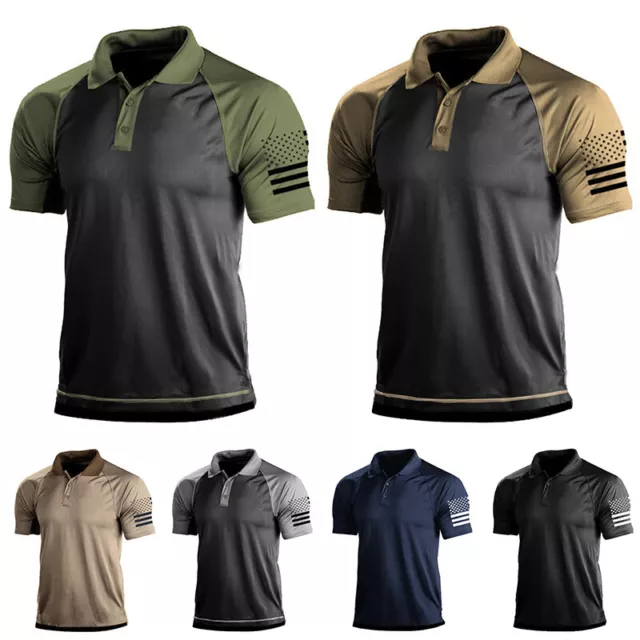 Hommes En Plein Air L Chemises Sport Revers Bouton T-Shirt Armée Combat F