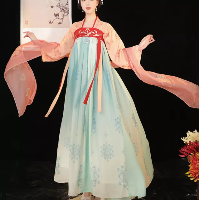 Cinese Antico Donna Maxi Hanfu Abito Perline Fiori Cosplay Fairy Costume Dolce