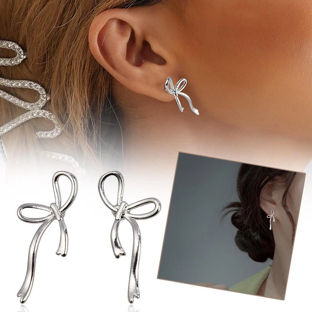 BOW EARRINGS FOR Women, 925 Sterling Silver Post Ribbon Knot Stud