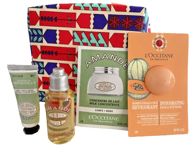 L'occitane travel set Almond Shower Oil Amande Hand Cream Body Lotion bag pouch