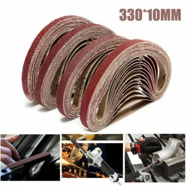 25Pcs Air Finger Sander Abrasive Belts 330mm x 10mm Mixed Grit P60/80/100/120 UK