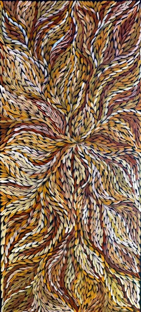 Rosemary Petyarre .Authentic Aboriginal Art. Bush yam flower, Size; 105 x 45cm