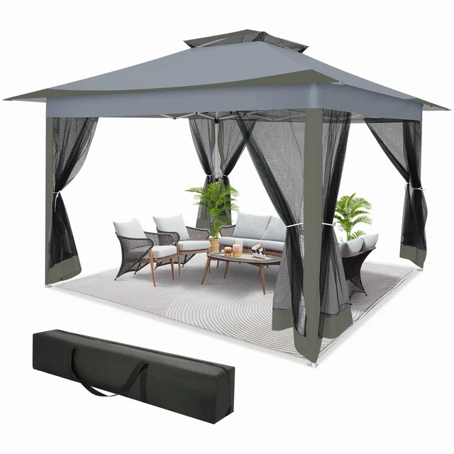 Pavillon 3,6x3,6m Pop-Up Gartenzelt Faltpavillon Sonnenschutz Pergola Pavillion