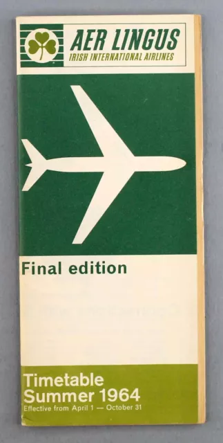 Aer Lingus Airline Timetable Summer 1964 Final Edition Irish Airlines Ireland