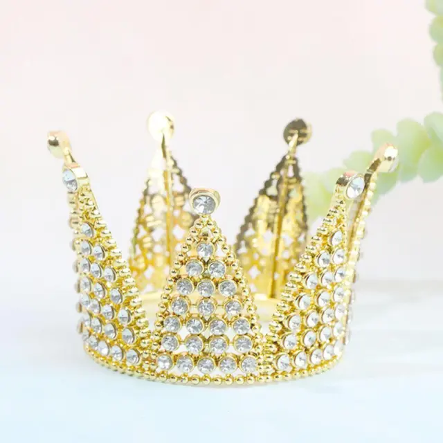 Crown Cake Topper Crystal Pearl Tiara Kids Hair Ornament Party .FAP0 Z4V6