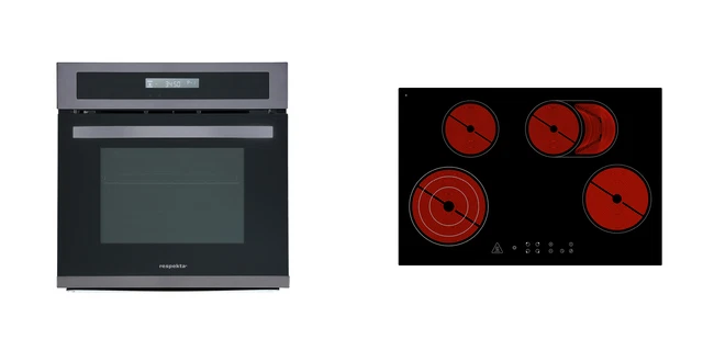 Four Montage Cuisinière de Herdset Noir Steel+Plaque Cuisson Vitrocéramique Kit