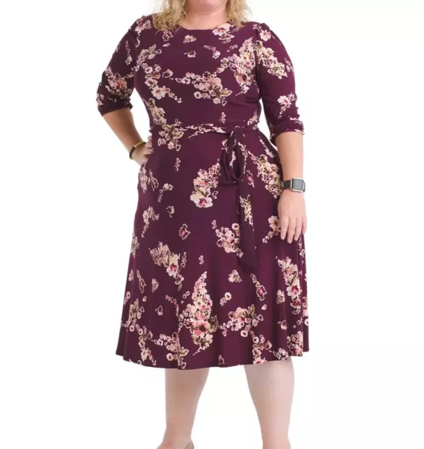 Lauren Ralph Lauren Plum Floral Midi Women's Dress Plus Size 18W - Missing Belt