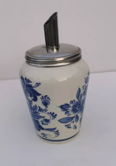 Traditional Dutch Delft Blauw Sugar Dispenser Holder Holland Windmill Vintage