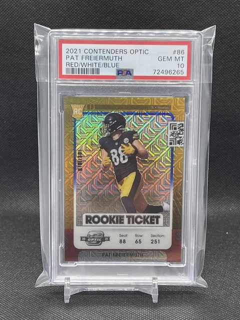2021 Panini Contenders Optic #86 Pat Freiermuth Red/White/Blue Prizm #/13 PSA 10
