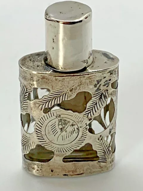 Hecho En Mexico Sterling Silver Overlay Perfume Scent Glass Bottle Vintage 925