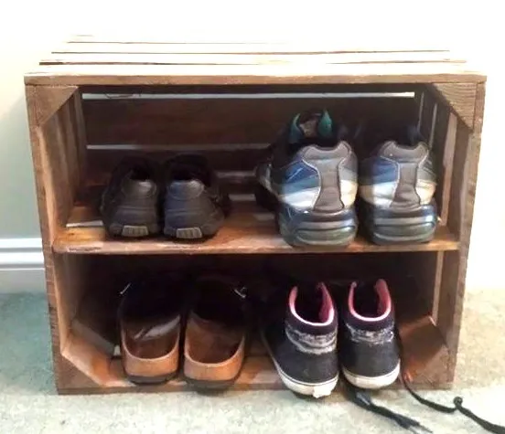 Wooden Apple Crate With Long Shelf - Shoe Rack / Shoe Cupboard