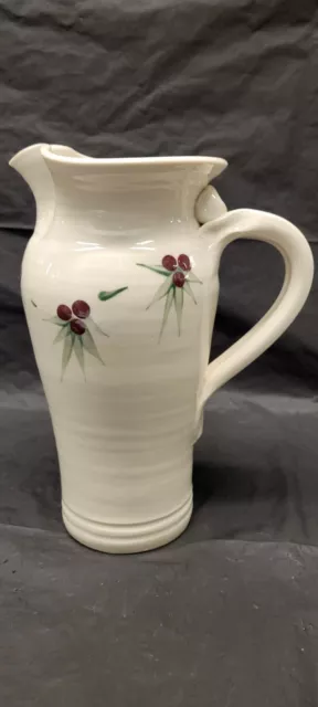 Studio pottery pitcher signed Thumb rest Raised Berries 9 ” new Hampshire # 4143