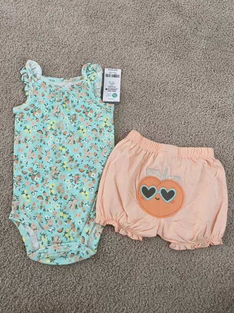 NWT Carters Infant Girls 9M Floral One Piece Peach Shorts Set $20