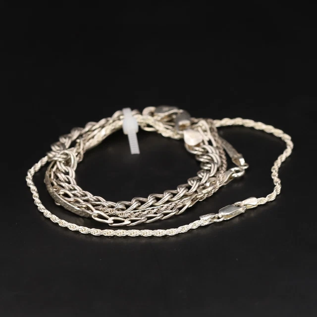 Sterling Silver - Lot of 5 Assorted Rope Curb Herringbone Chain Bracelets - 24g