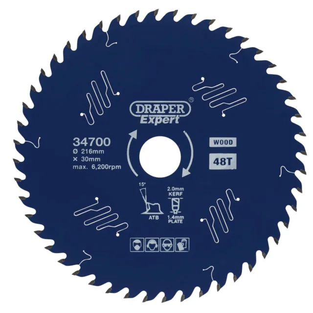 Draper Expert 34700 TCT Scie Circulaire Lame - Bois W / Ptfe Enrobage 216 x 30mm