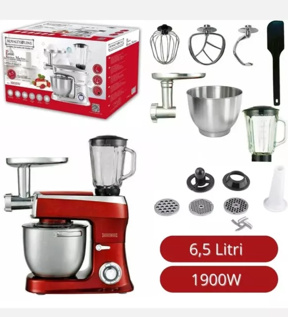 Robot Da Cucina Multifunzione Planetaria Impastatrice Royaltyline 6,5Litri 1900W