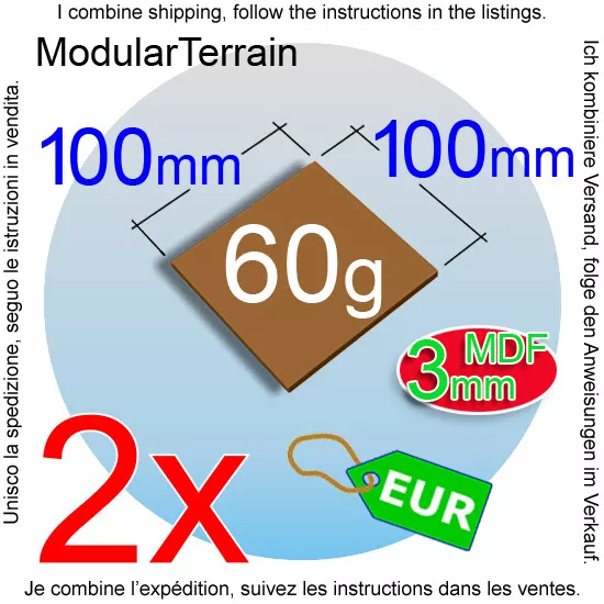 2x 3mm MDF 100mm 100x100mm Square Base Socle Carré War Hammer 40k Age Of Sigmar