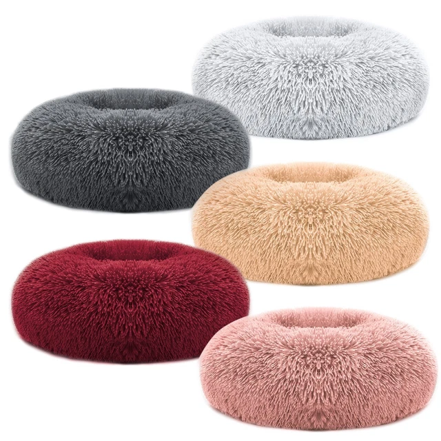 Soft Warm Pet Dog Cat Bed Fluffy Donut Plush Calming Bed Sleeping Kennel Nest 2