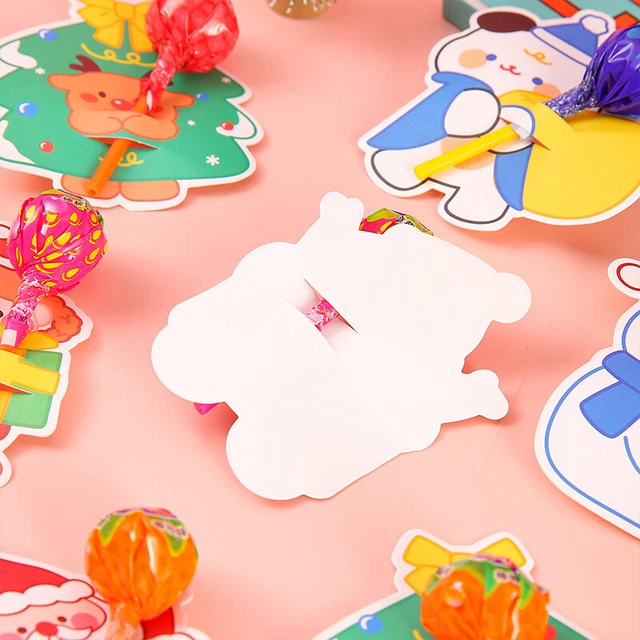 12Pcs/pack Christmas Lollipop Card Cartoon Snowman Tree Santa Lollipop Cards LEI