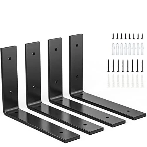 8 x 6" Black Shelf Brackets 4PCS, Steel L Brackets Heavy Duty, 8 Inch 4.0