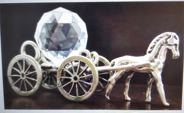 Vintage European 800 Silver & Crystal Miniature Horse Carriage Figurine 2 1/2"