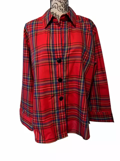 Foxcroft Women’s Size 18 Wrinkle Red Plaid  3/4 Sleeve Shirt