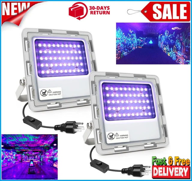 30W UV Flood Light, IP66 395nm-405nm Black Lights Fixture (3.3ft Cable) - 2 Pack